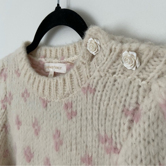 LoveShackFancy Rosie Pullover Sweater Alpaca Pink Cream Fair Isle Milky - Picture 7 of 12